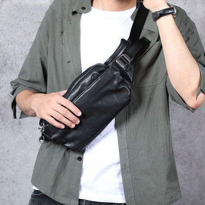mens small backpack single shoulder cross body head layer cowhide fanny pack