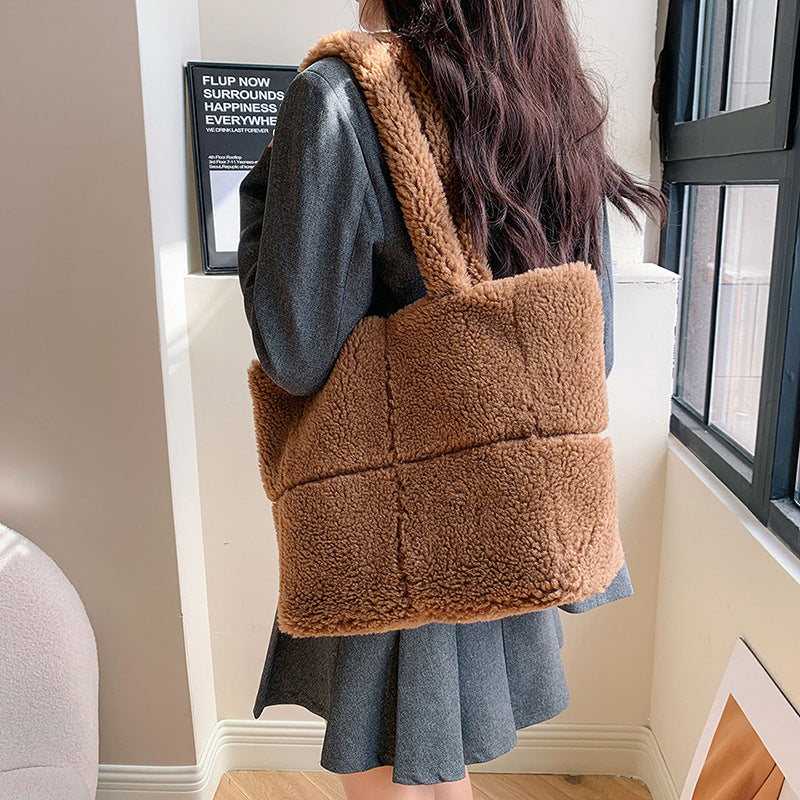 womens designer luxury plush bag winter fashion cute tote handbags large capacity portable single shoulder furry bags