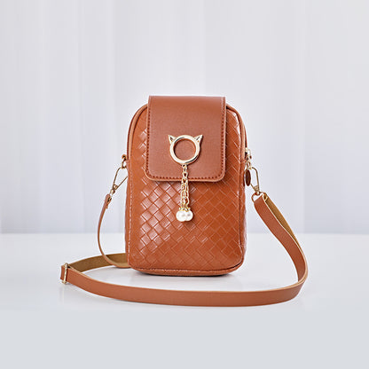 mobile phone bags women woven pearl tassel cover type crossbody shoulder bag