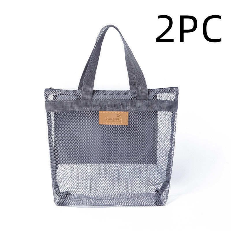 portable mesh travel beach bag cosmetic bag folding wash mesh storage swimming bag