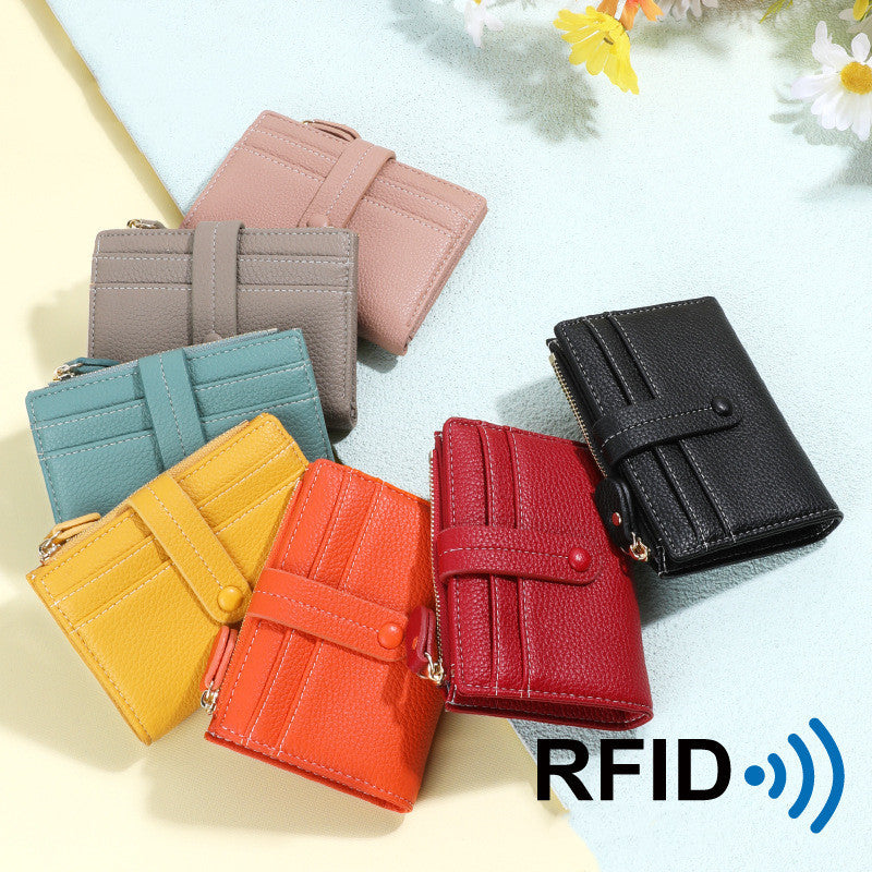 womens rfid anti theft refreshing multiple card slots short litchi wallet