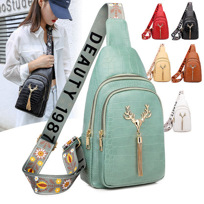 deer tassel design crossbody bag fashion letter embroidery chest bags for women