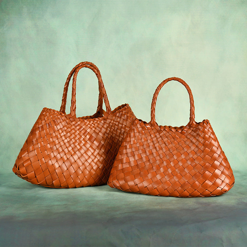 braided baotou layer cowhide pure handmade basket bag