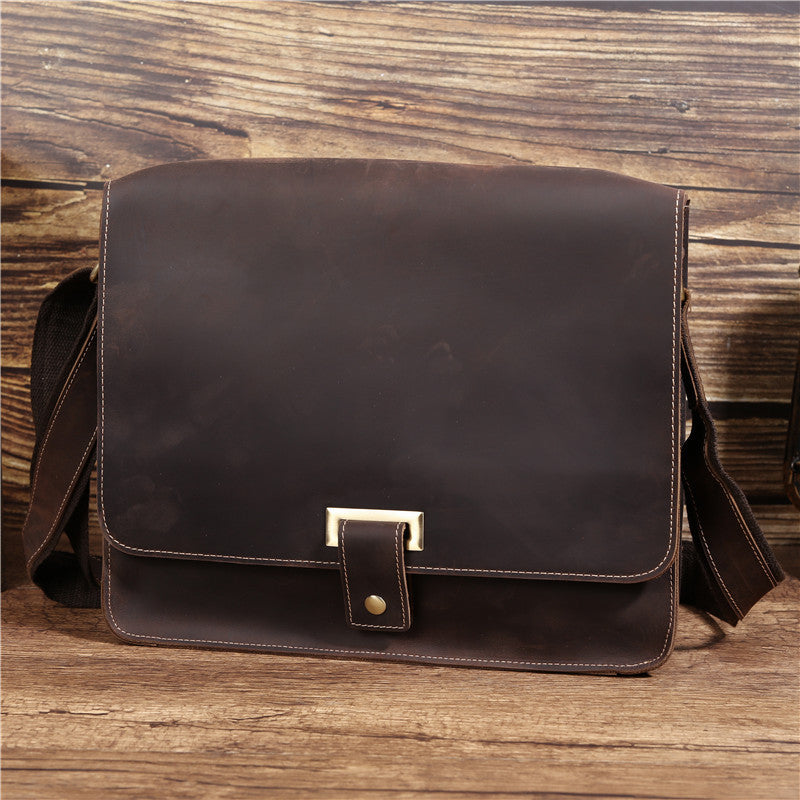 retro crazy horse leather mens shoulder messenger bag