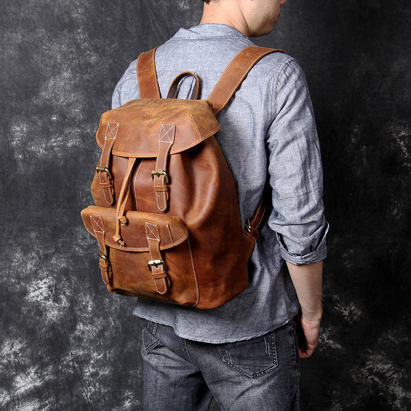 original new retro large capacity top layer leather backpackage