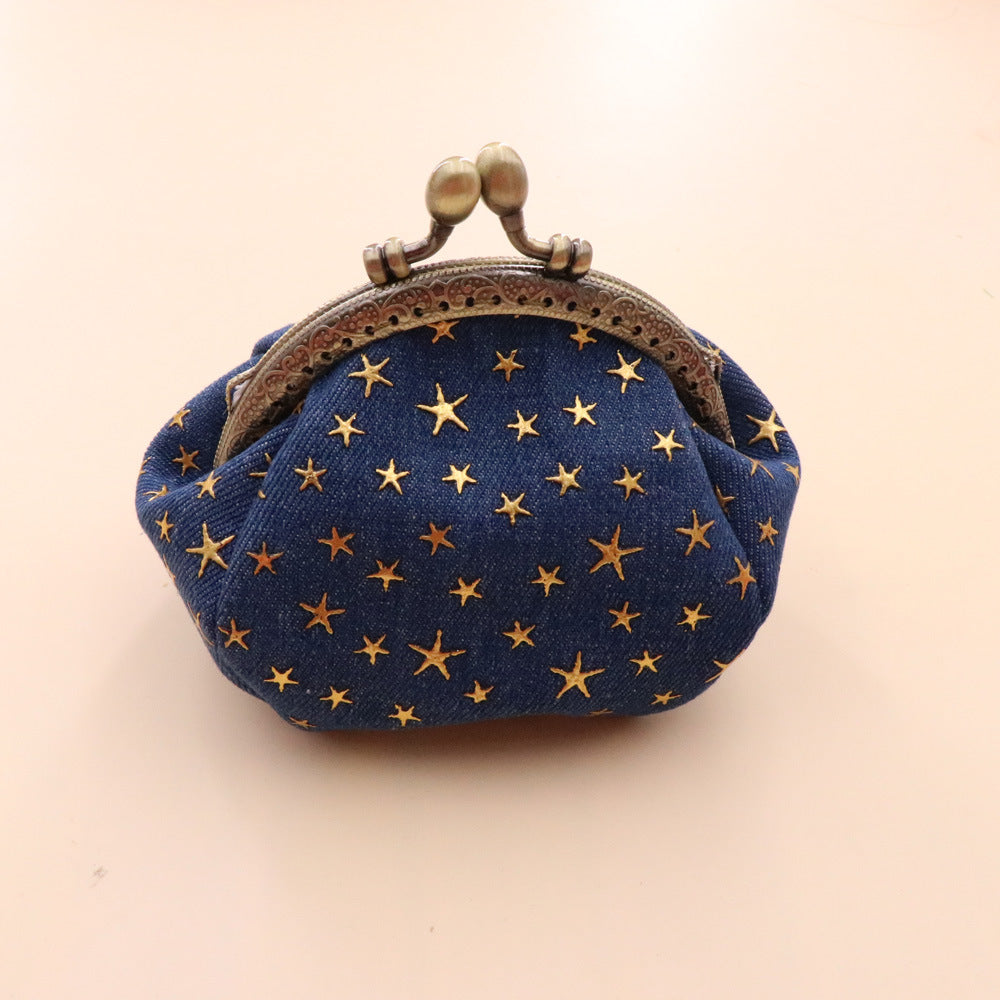 denim cloth vintage handmade womens hand held coin purse hasp card