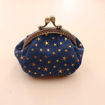 denim cloth vintage handmade womens hand held coin purse hasp card