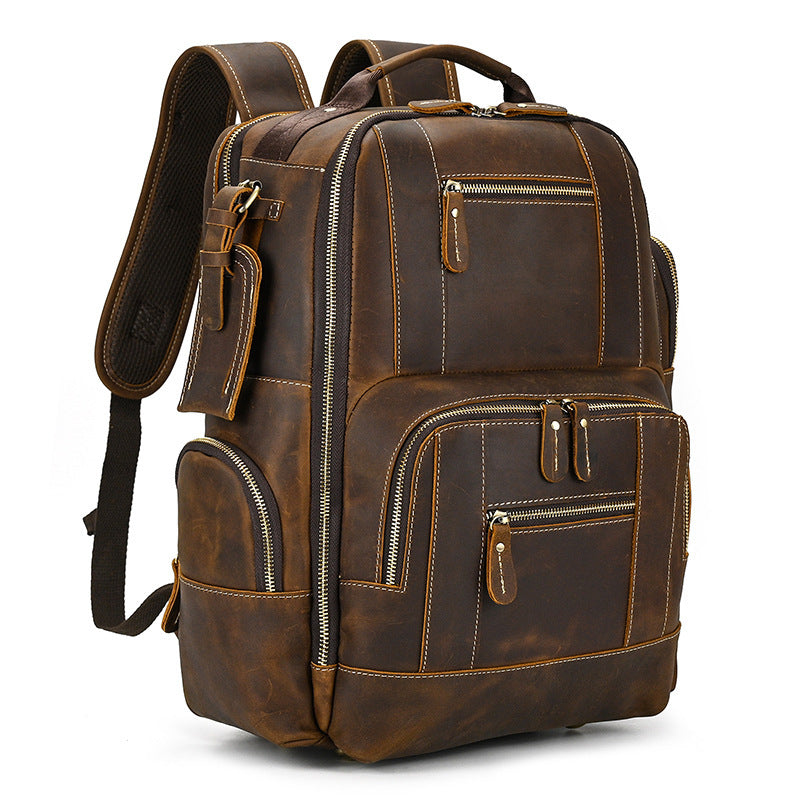 mens retro backpack student school bag large capacity leather backpack