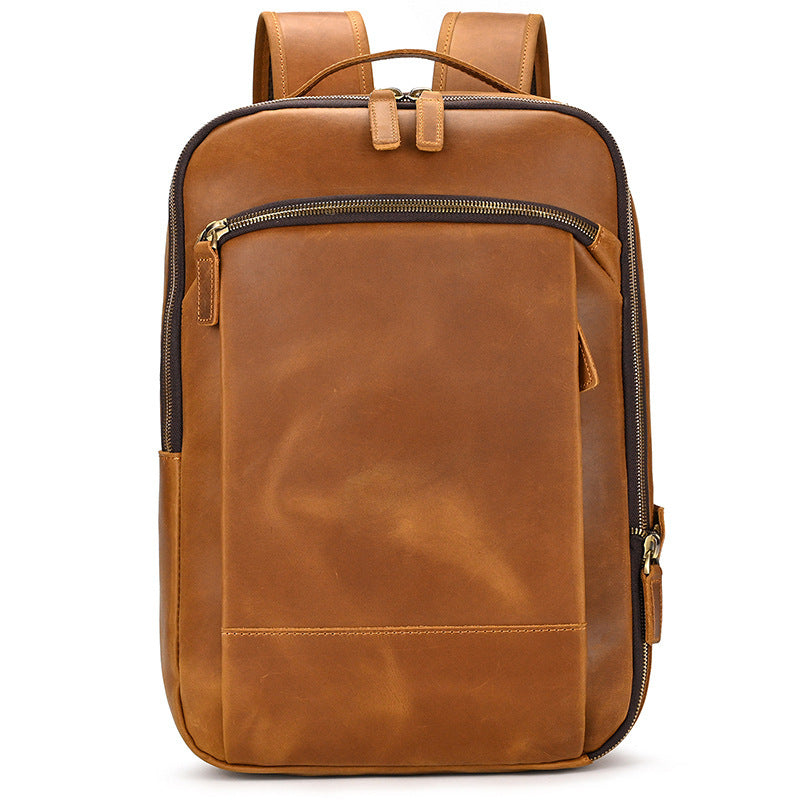 double zipper main bag genuine leather large capacity crazy horse leather outdoor travel leisure backpack