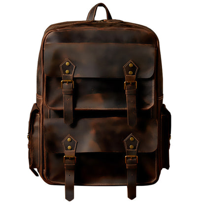 handmade crazy horse leather backpack for mens retro travel