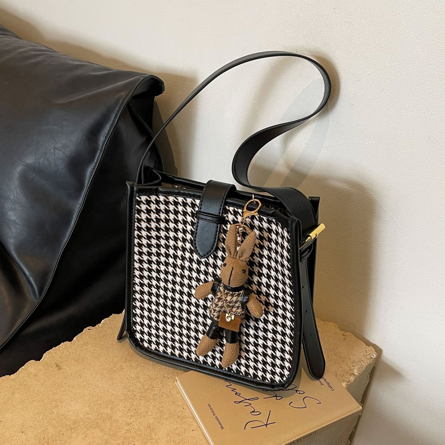 trendy all match houndstooth elegant shoulder bag