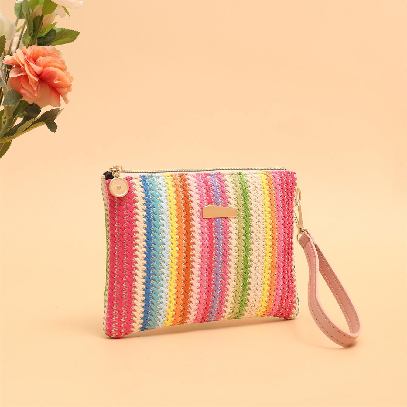 online influencer rainbow woven bag clutch coin purse