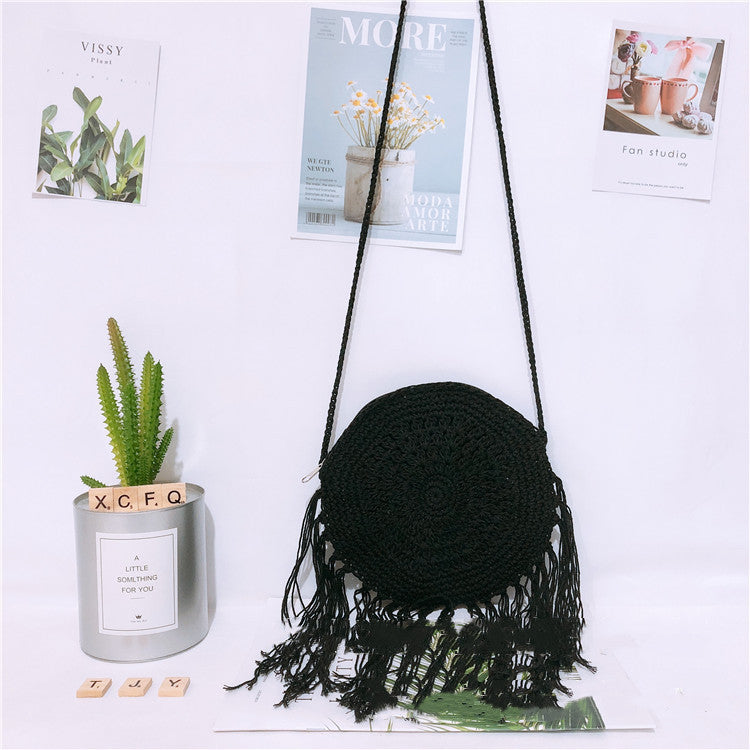 Round Tassel Cotton Thread Bag Cotton Rope Messenger Bag