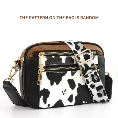 cow color matching multifunctional zipper crossbody bag