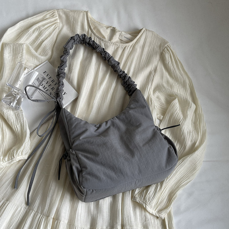 womens drawstring ruffle cloud portable shoulder messenger bag