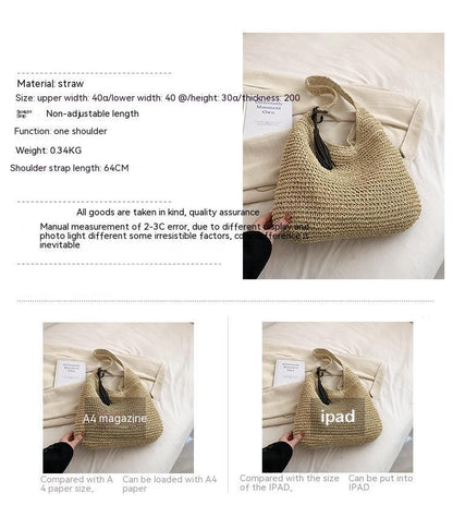 hand woven underarm hand carrying straw bag easy matching large capacity