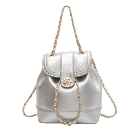 womens chain backpack one shoulder retro oily bucket bag