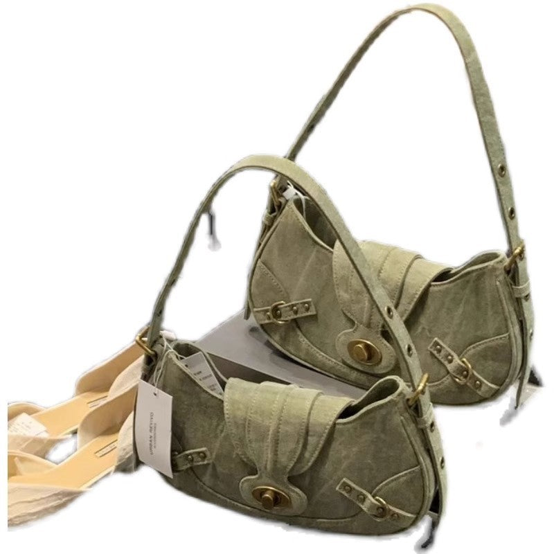 american retro army green stitching underarm bag