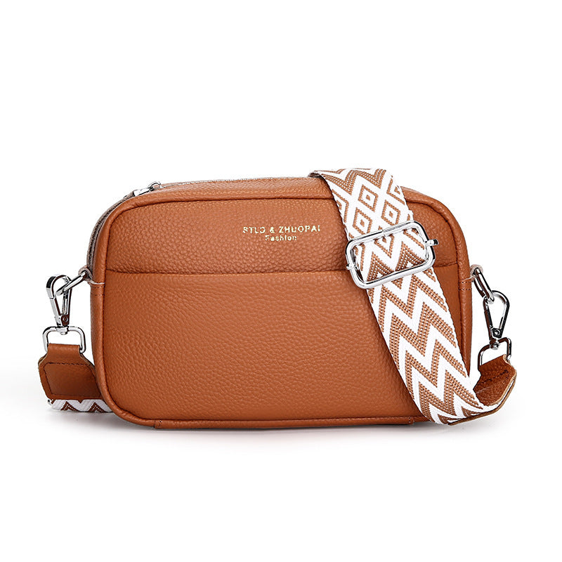 fashion simple shoulder messenger bag top layer cowhide small square bag