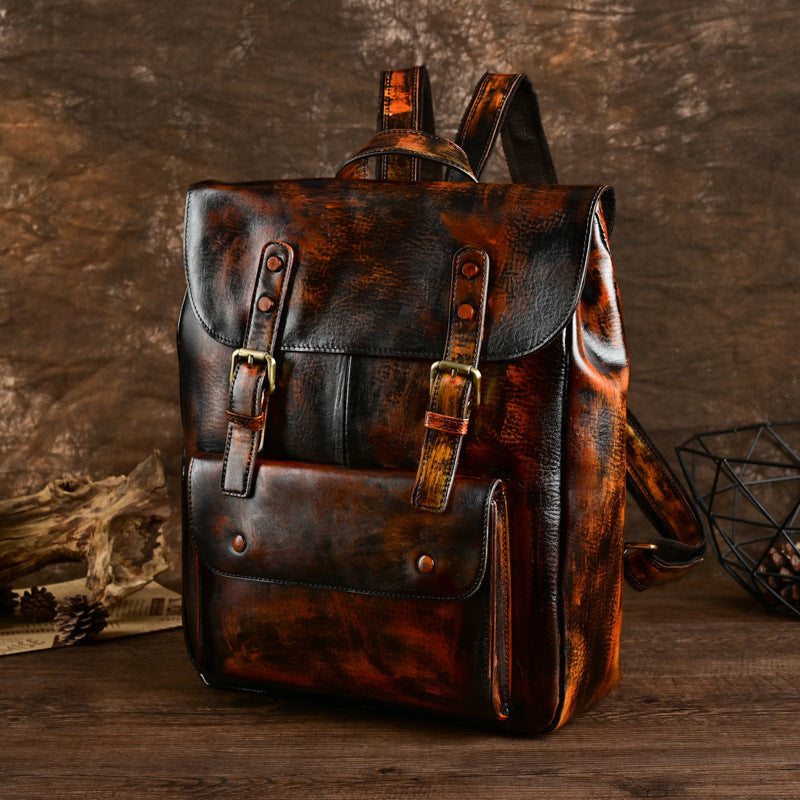 retro neutral casual top layer cowhide backpack