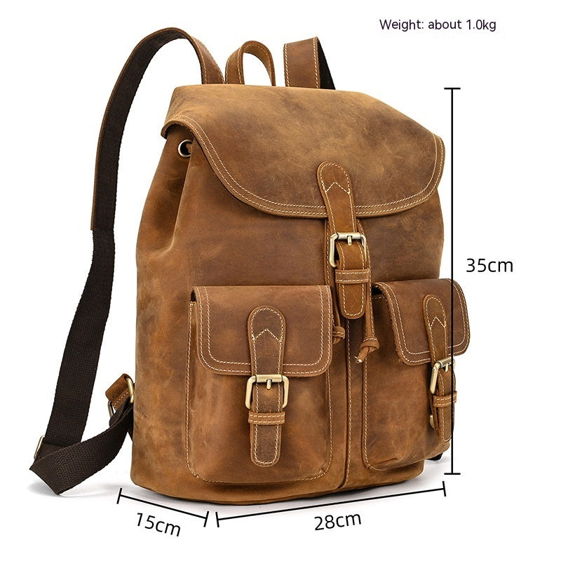 casual retro crazy horse leather travel backpack