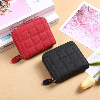 fashion plaid embroidered card holder mini ladies