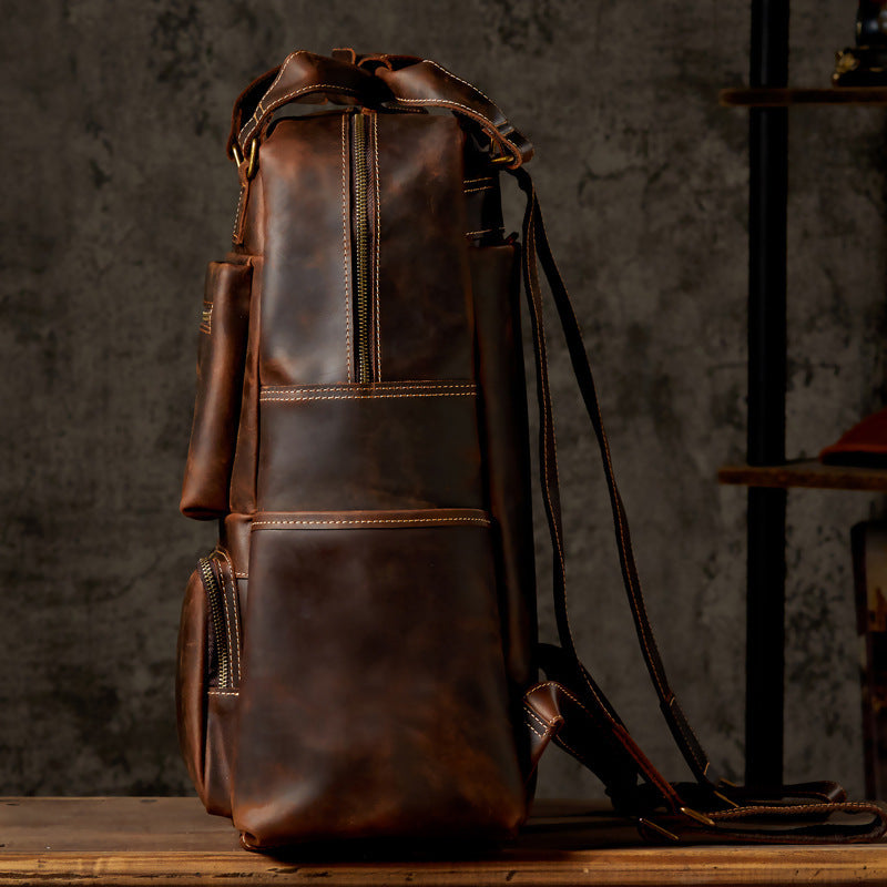 mens retro crazy horse leather backpack