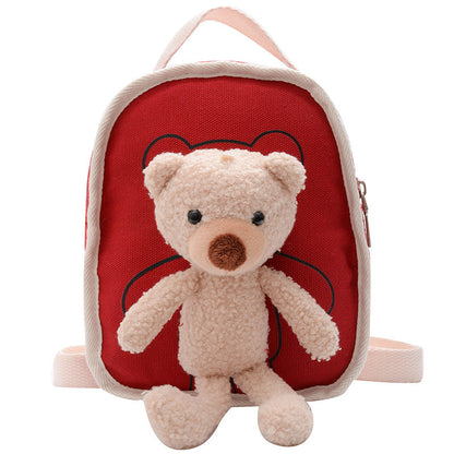 cute bear doll mini canvas kindergarten backpack