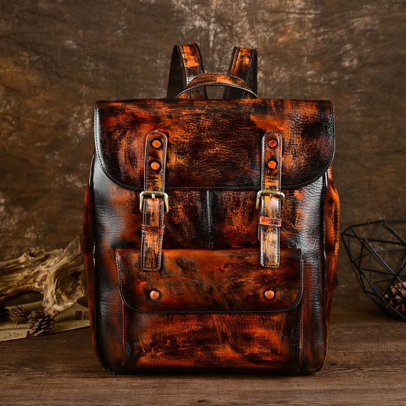 retro neutral casual top layer cowhide backpack