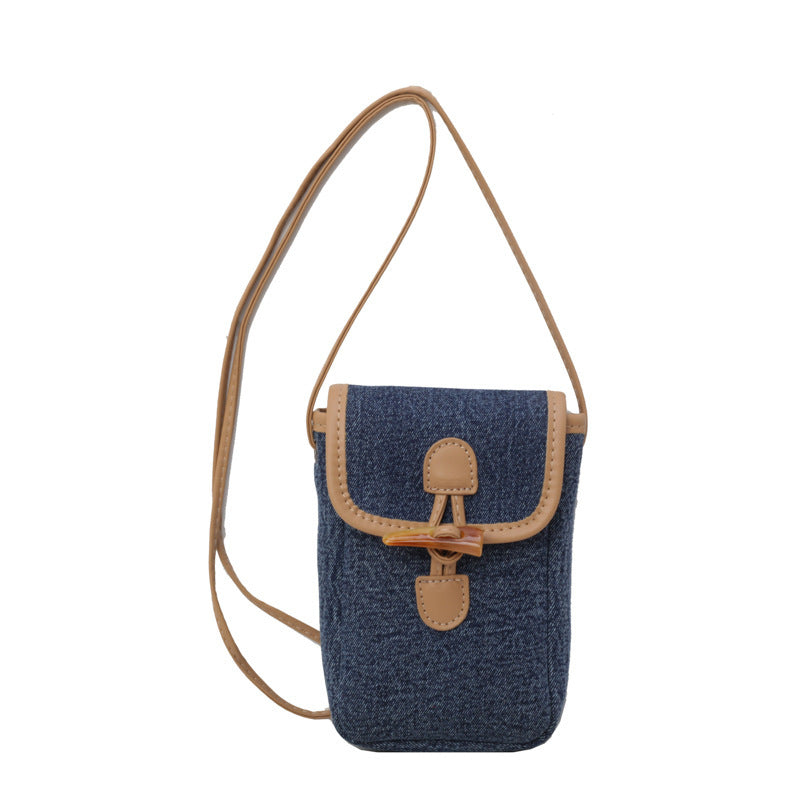 vertical denim mobile phone bag womens horn button shoulder messenger bag