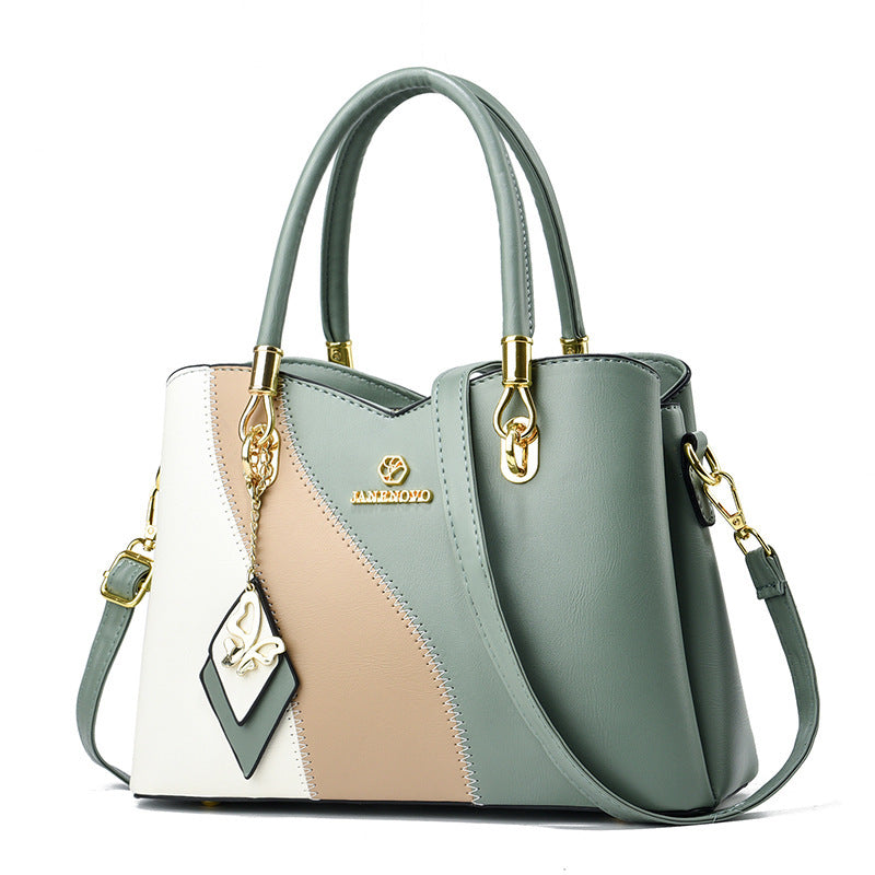 contrast color handbag large capacity soft leather