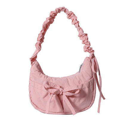 Temperament Wild Nylon Pleated Bow Girls' One-shoulder Bag