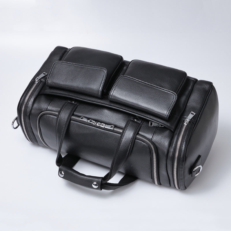 leather mens hand held large capacity short distance travel bag