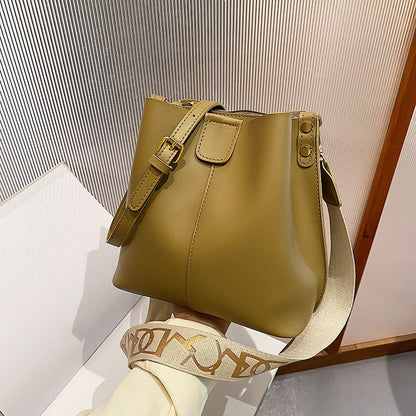 french minority design simple wide shoulder strap bucket bags female