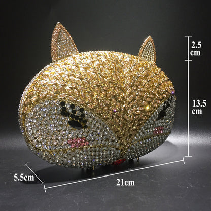 fox rhinestone hollow metal crystal dinner bag