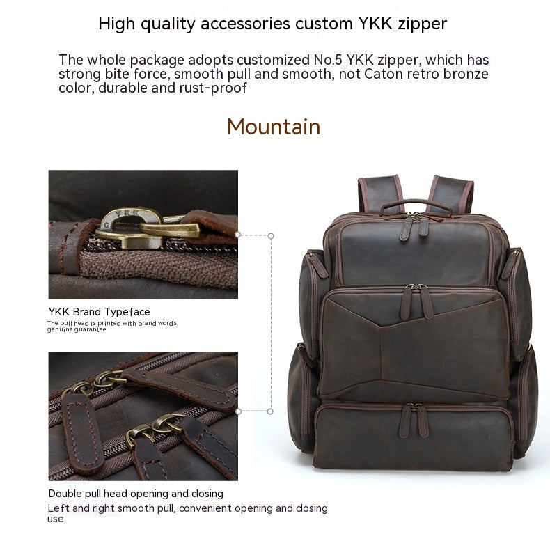 retro crazy horse leather 17 inch computer bag outdoor leather backpack travel top layer leather backpack for men