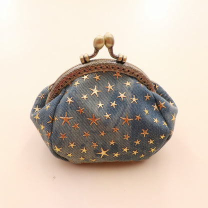 denim cloth vintage handmade womens hand held coin purse hasp card