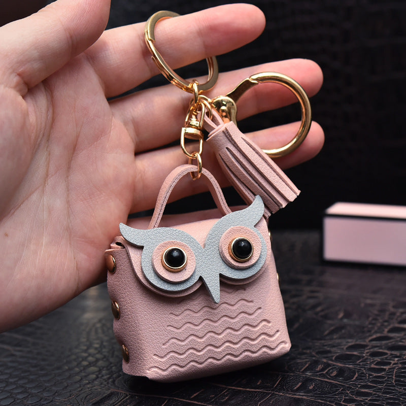 creative leather owl coin purse keychain