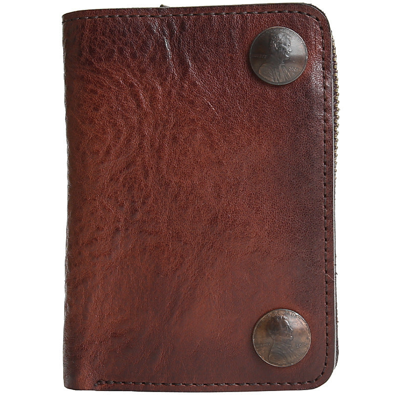 mens high end short wallet buckle top layer cowhide