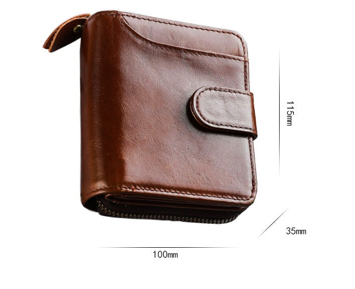 leather mens first layer short wallet multiple card slots