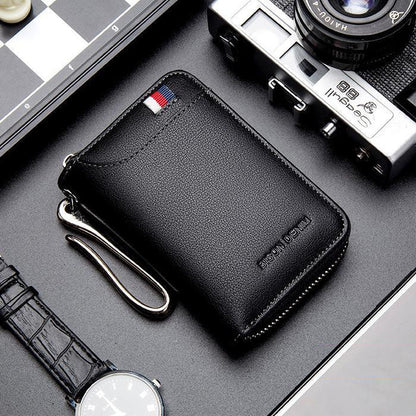 mens large capacity zipper real cowhide card case