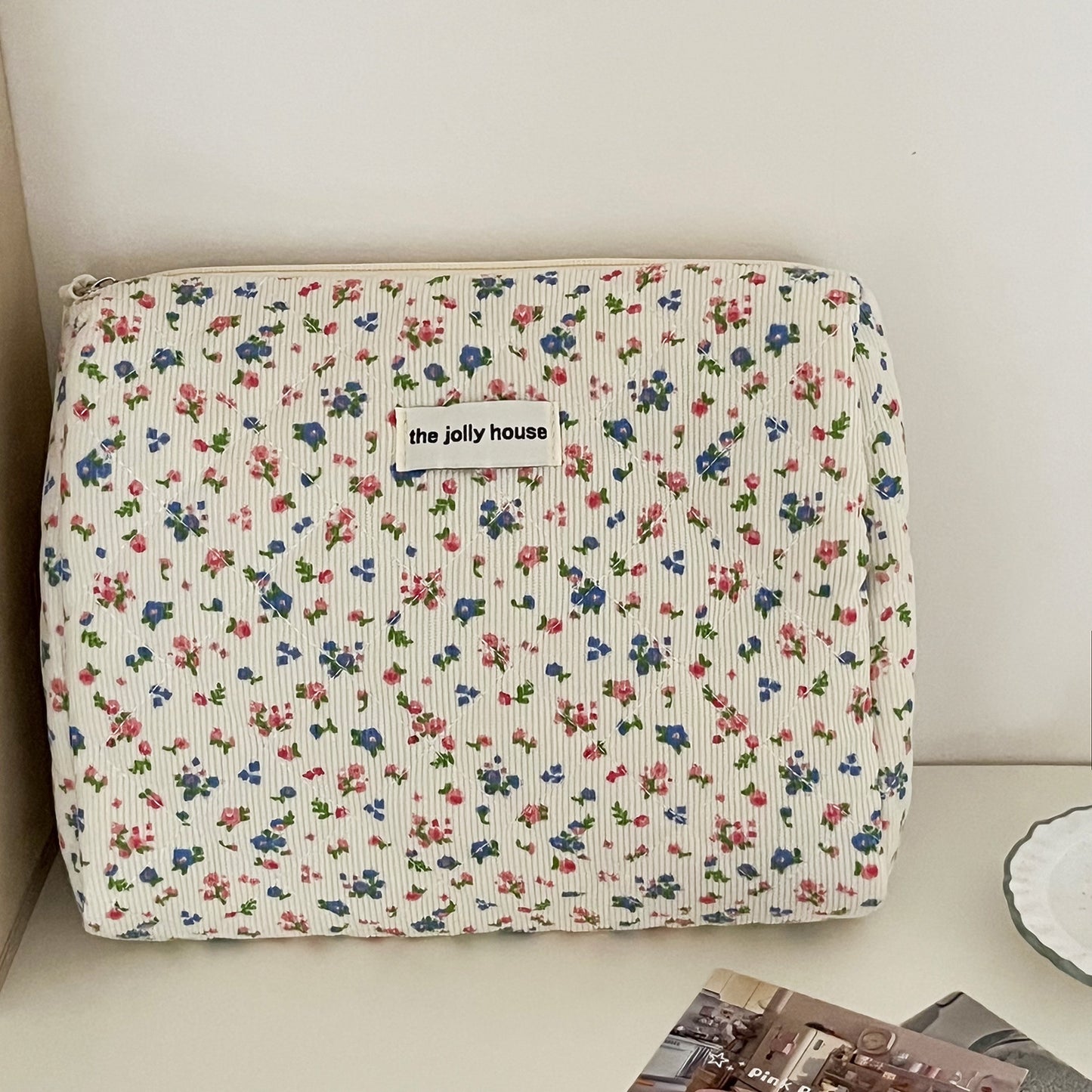 Women's Corduroy Pastoral Floral Cosmetic Bag