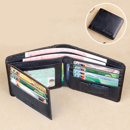 mens short leather large capacity horizontal wallet