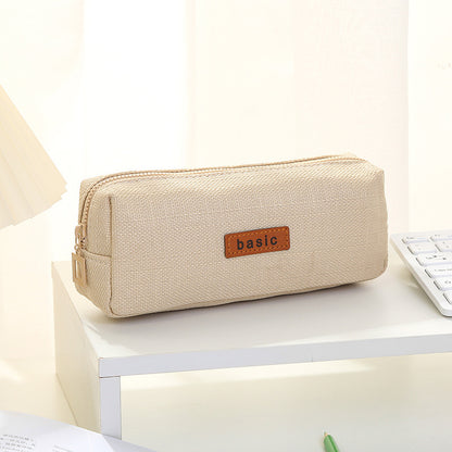 student single layer large capacity solid color square cotton and linen pencil box