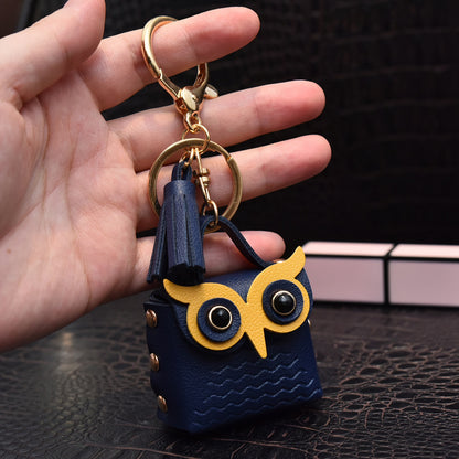 creative leather owl coin purse keychain