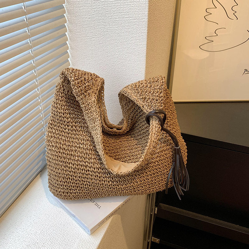 hand woven underarm hand carrying straw bag easy matching large capacity