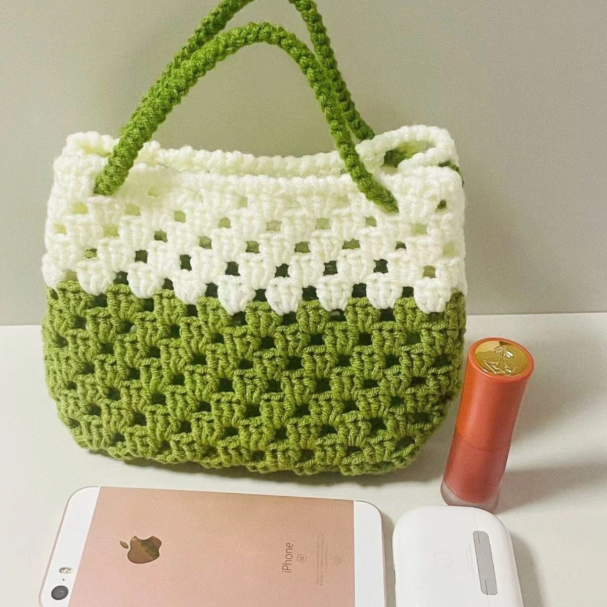 summer contrast color wool handbag hollow out