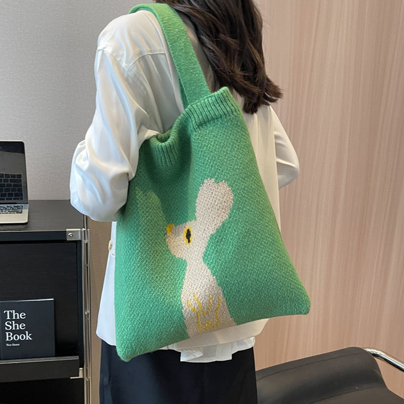 new wool bag womens large capacity knitted handbag cute rabbit commuter shoulder bag