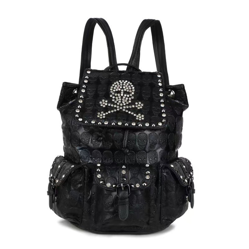 fashion skull rivets with diamonds leather backpack