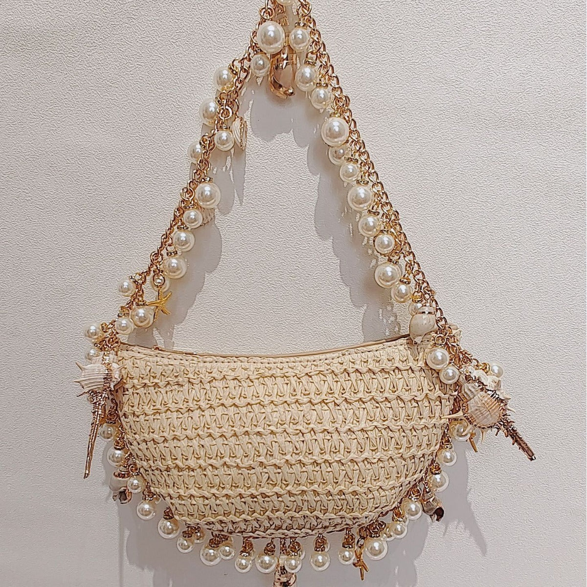 summer seaside holiday pearl conch straw bag